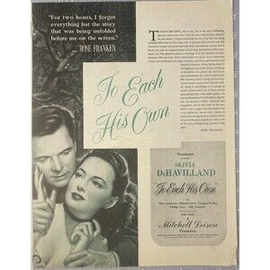 Olivia DeHavilland "To Each His Own" Movie Vintage Print Ad Circa 1946 11x13